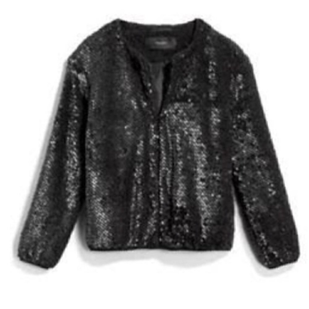 Vero Moda Women's Size Small Sequin Teddy Bomber Jacket Black Fuzzy Long Sleeve